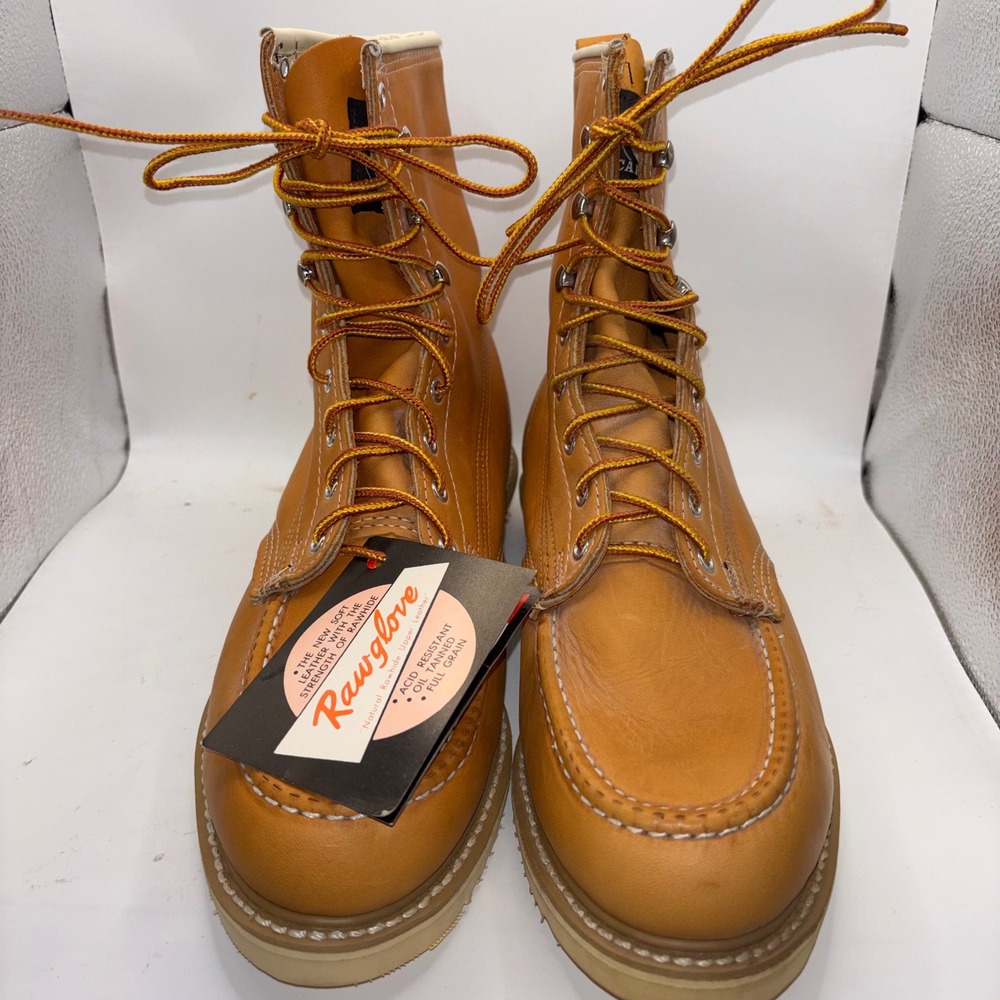 Carolina Rawglove Mens 11.5 D Moc Toe Work Boots Made in USA Tan Leather NWT